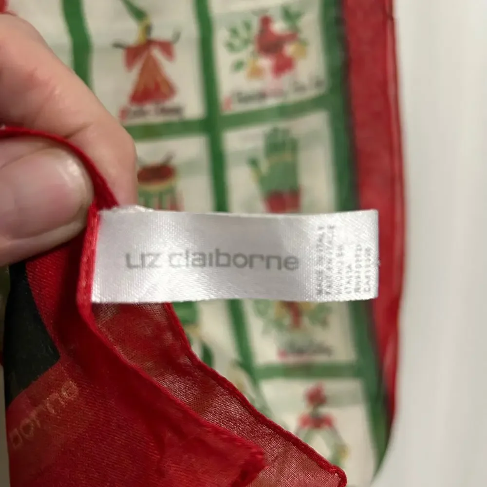 Liz Claiborne Vintage 12 days of Christmas‎ Scarf 25x60 Made in Italy
